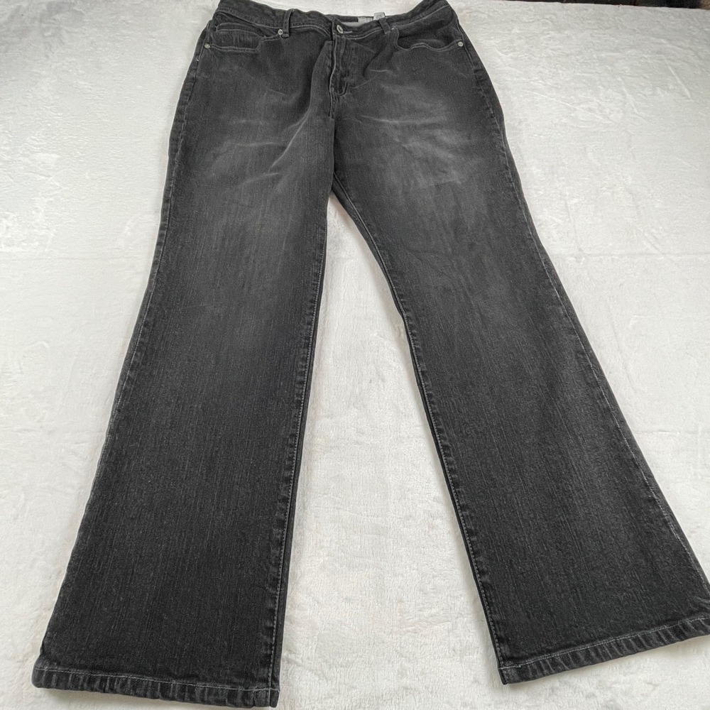 Chicos Platinum Womens Black Wide Leg High Rise Jeans 3.5 Regular Cotton Blend